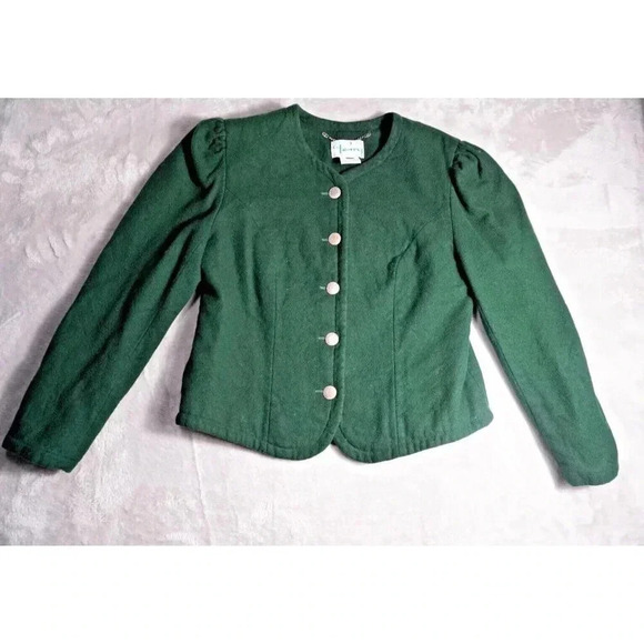 Vintage Perry Landhaus Wool Trachten Blazer Green Peasant Jacket Size 40 / US 12 - Picture 3 of 15